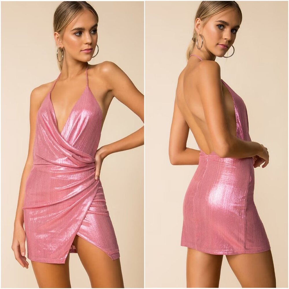 Superdown Pink Missie Wrap Front Backless Mini Dress